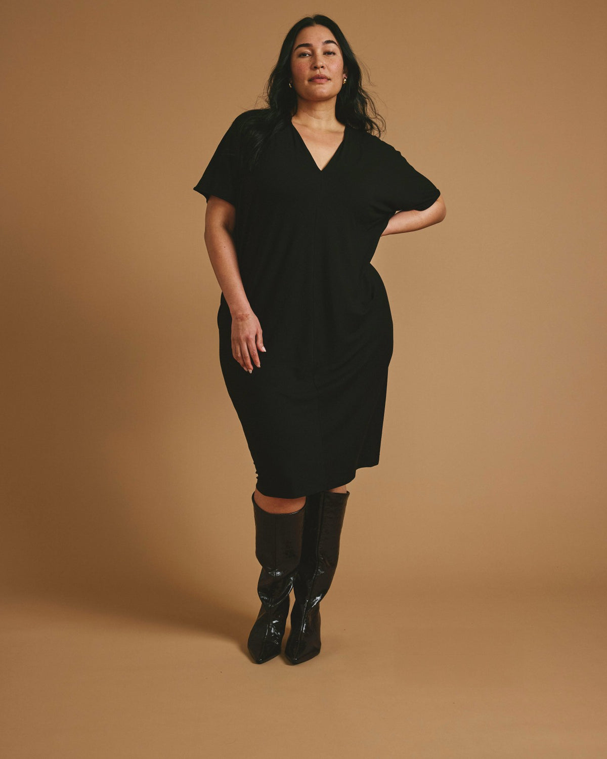Teresa Liquid Jersey V-Neck Dress - Black | Universal Standard