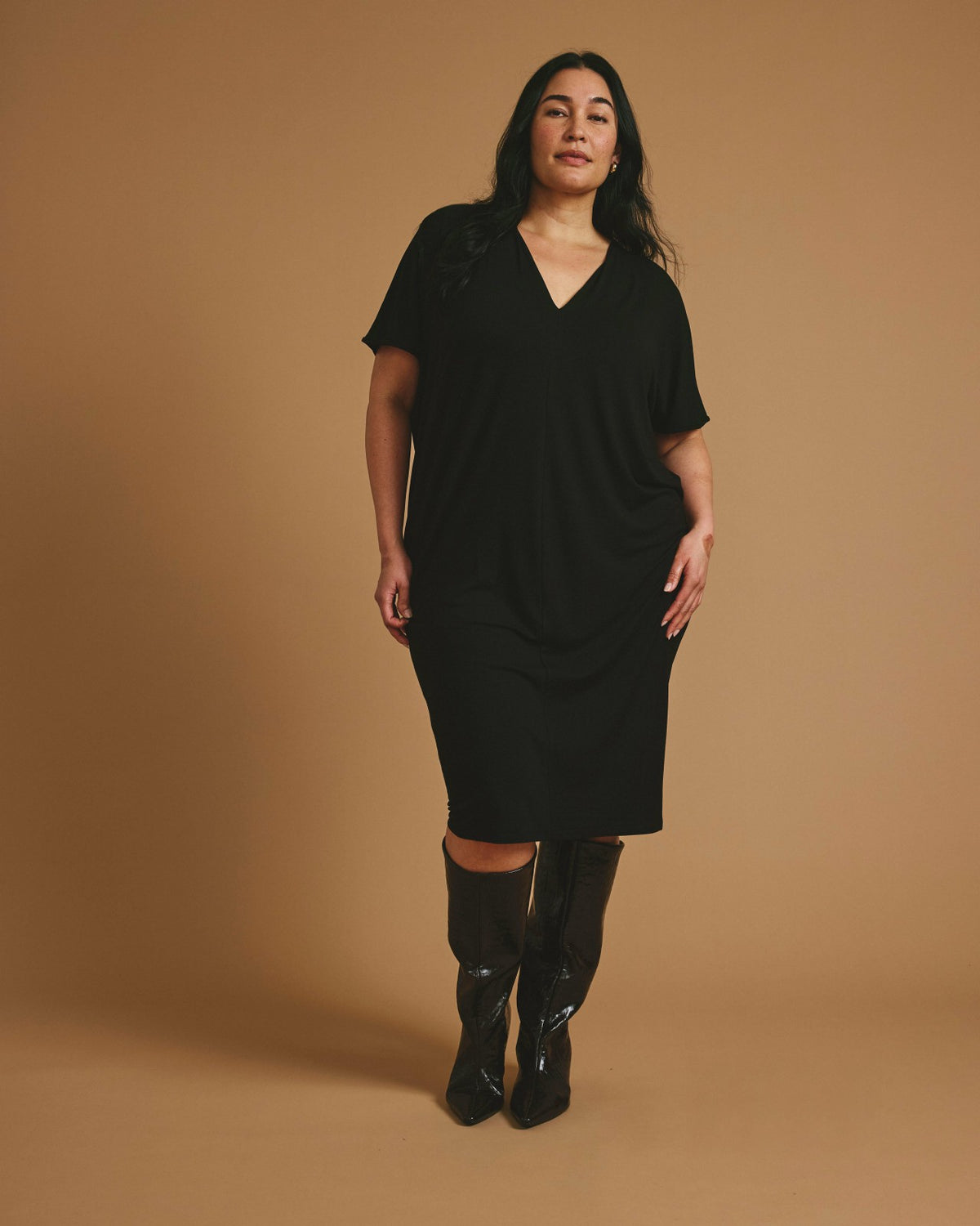 Teresa Liquid Jersey V-Neck Dress - Black | Universal Standard