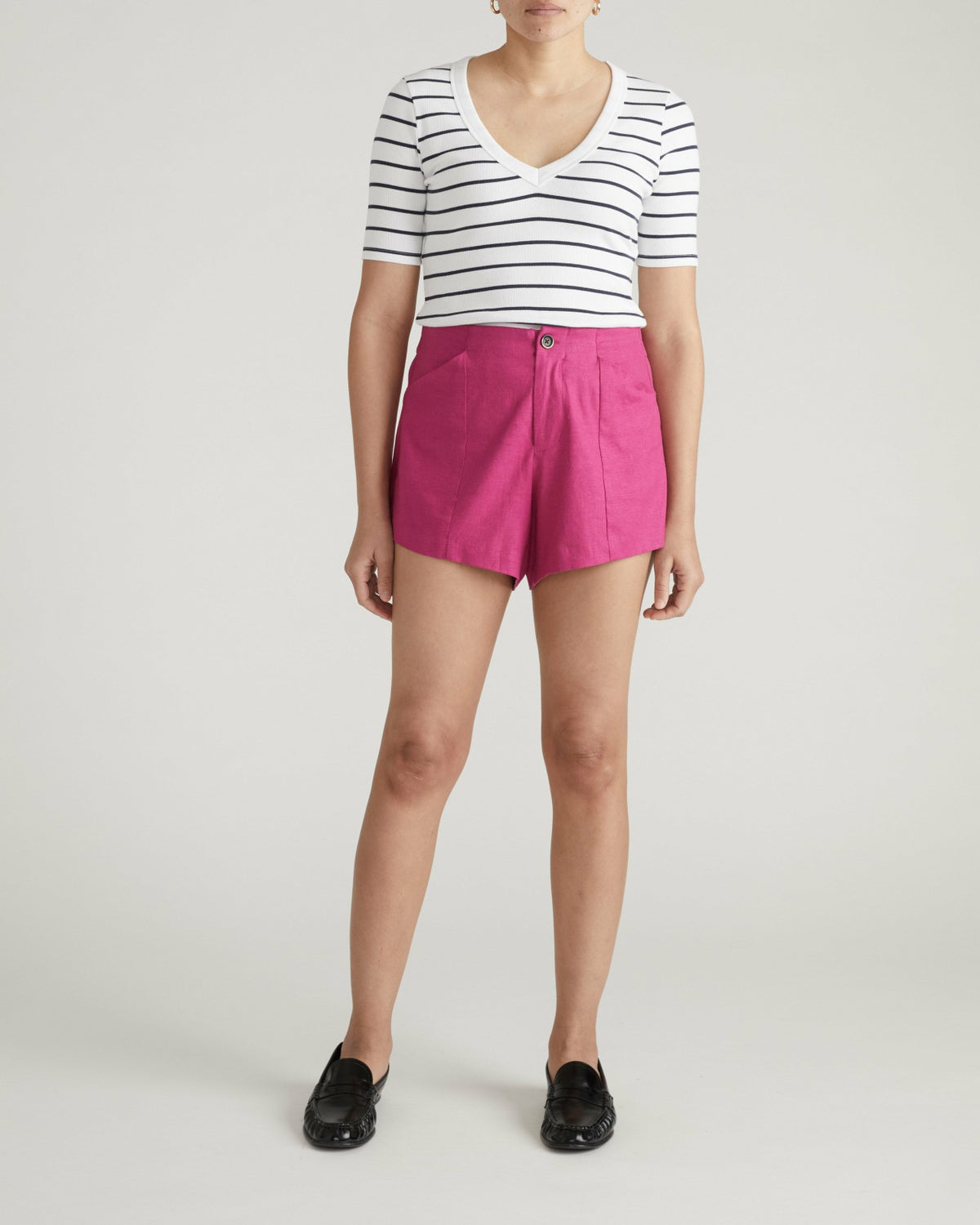Classic V-Neck Ribbed Tee - Nautical Navy Stripe | Universal Standard