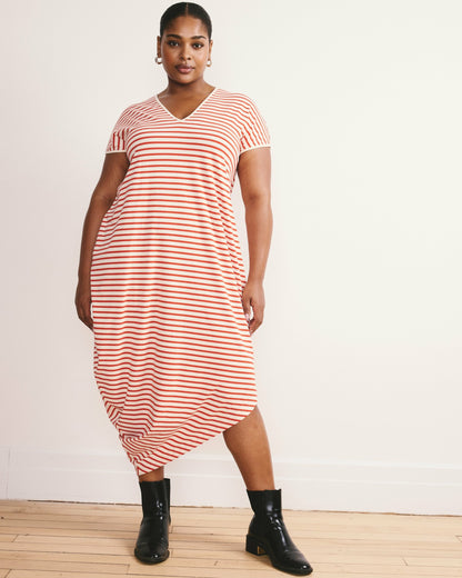 Iconic Geneva V-Neck Dress - Ecru/Poppy Stripe | Universal Standard