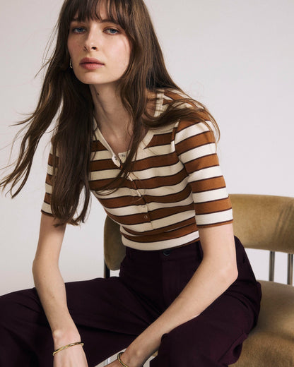 Henley Short Sleeve Ribbed Tee - Baker Street Stripe | Universal Standard