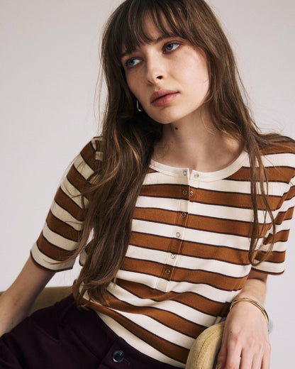 Henley Short Sleeve Ribbed Tee - Baker Street Stripe | Universal Standard