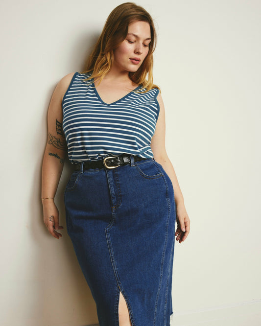 Double V Tank - Ink Blue/White Stripe | Universal Standard