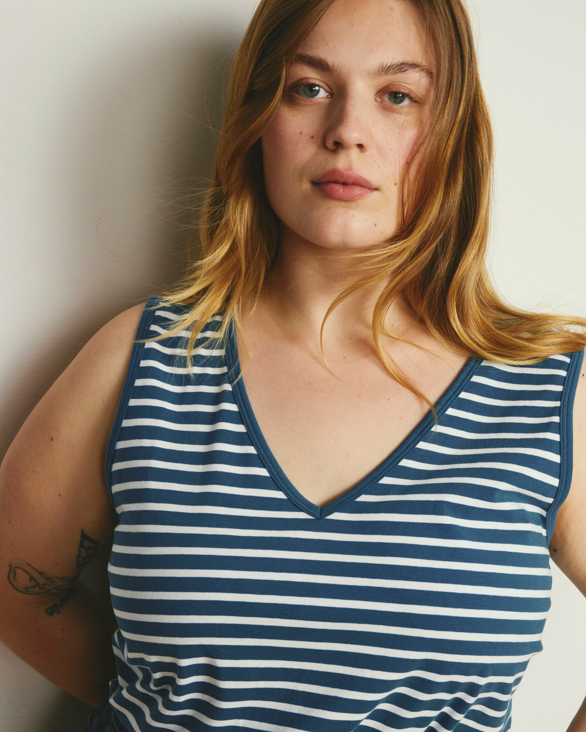 Double V Tank - Ink Blue/White Stripe | Universal Standard