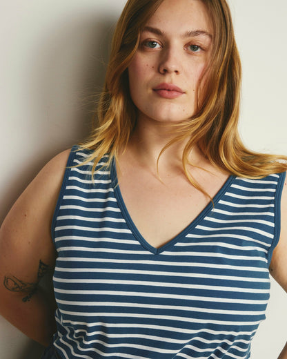 Double V Tank - Ink Blue/White Stripe | Universal Standard