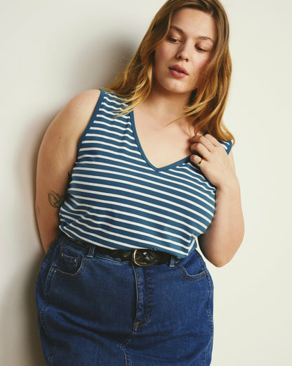 Double V Tank - Ink Blue/White Stripe | Universal Standard