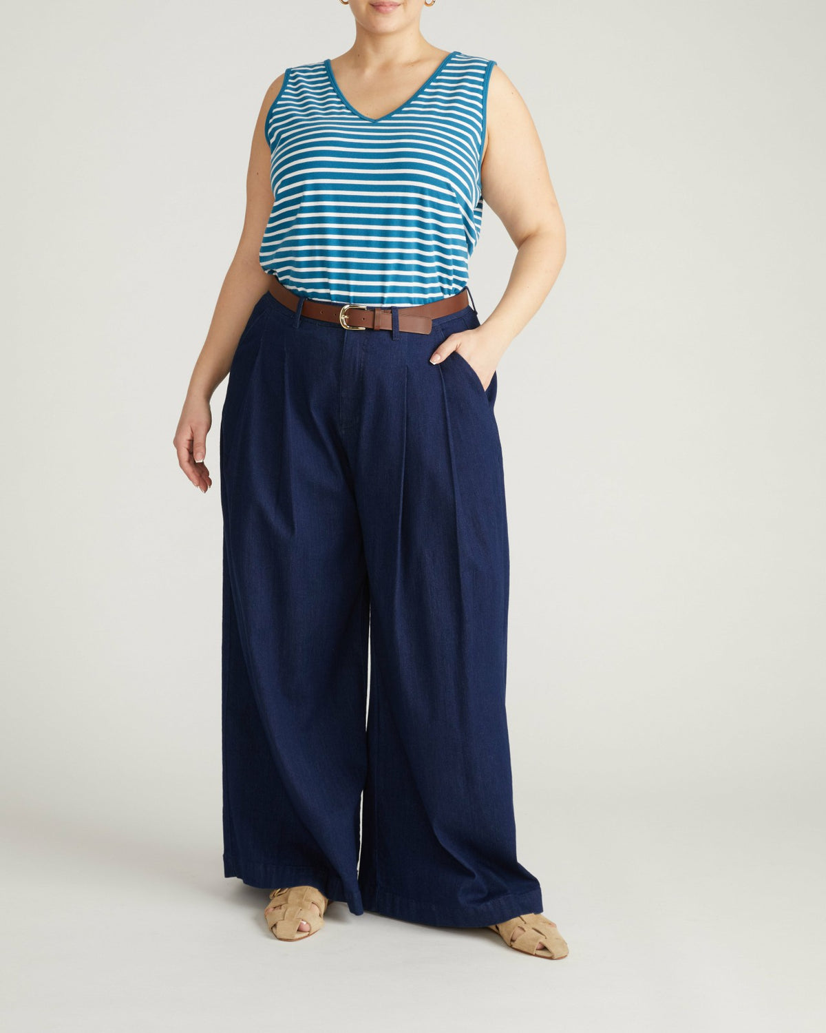 Double V Tank - Ink Blue/White Stripe | Universal Standard