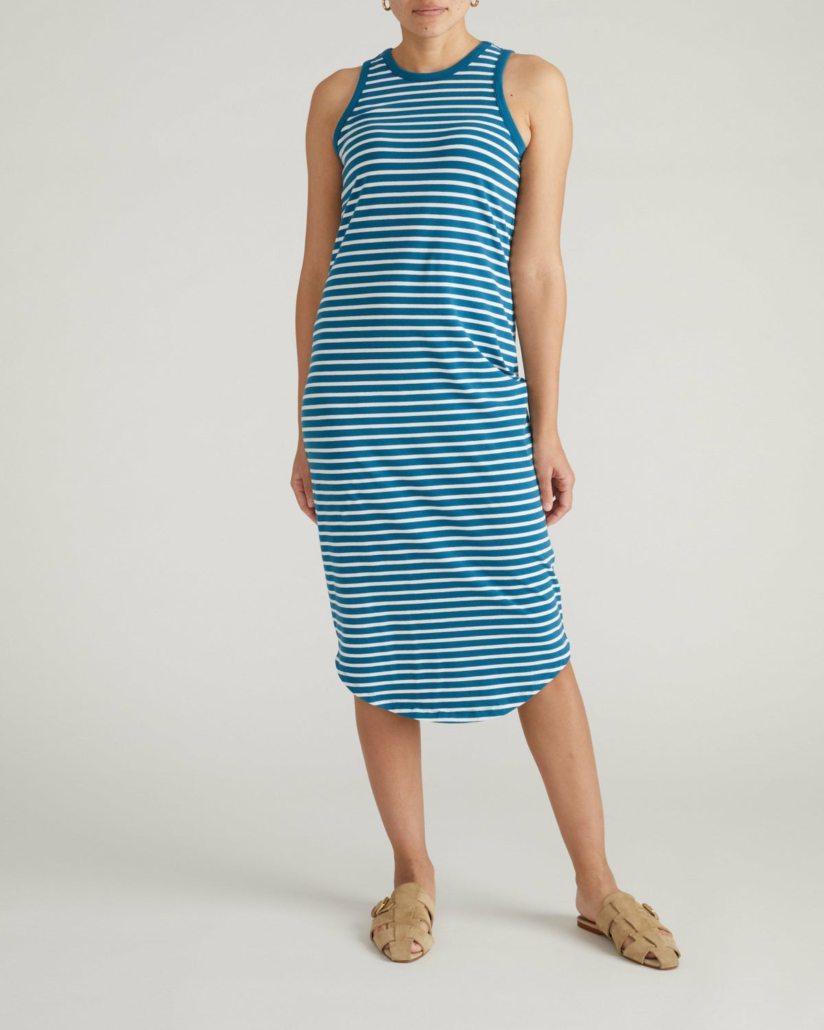 Cai High Neck Tank Dress - Ink Blue/White Stripe | Universal Standard