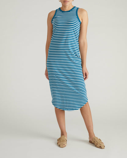 Cai High Neck Tank Dress - Ink Blue/White Stripe | Universal Standard