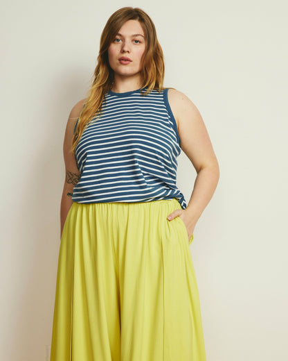 Cai High Neck Tank - Ink Blue/White Stripe | Universal Standard