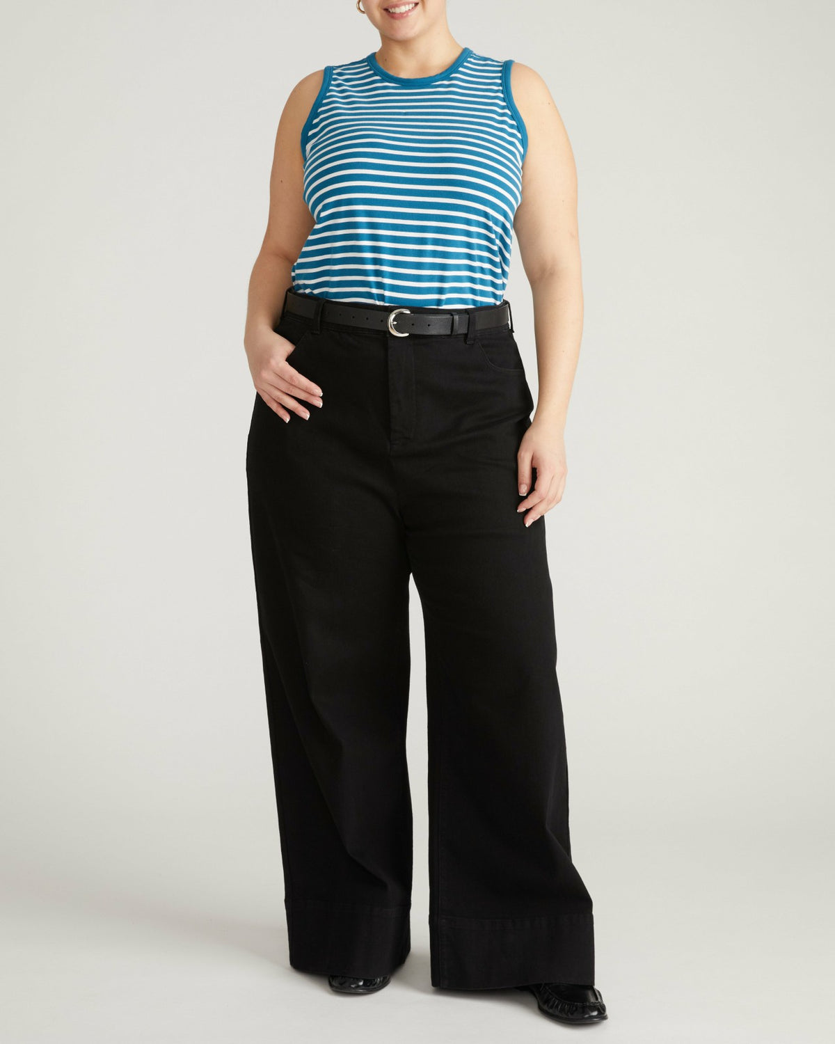 Cai High Neck Tank - Ink Blue/White Stripe | Universal Standard