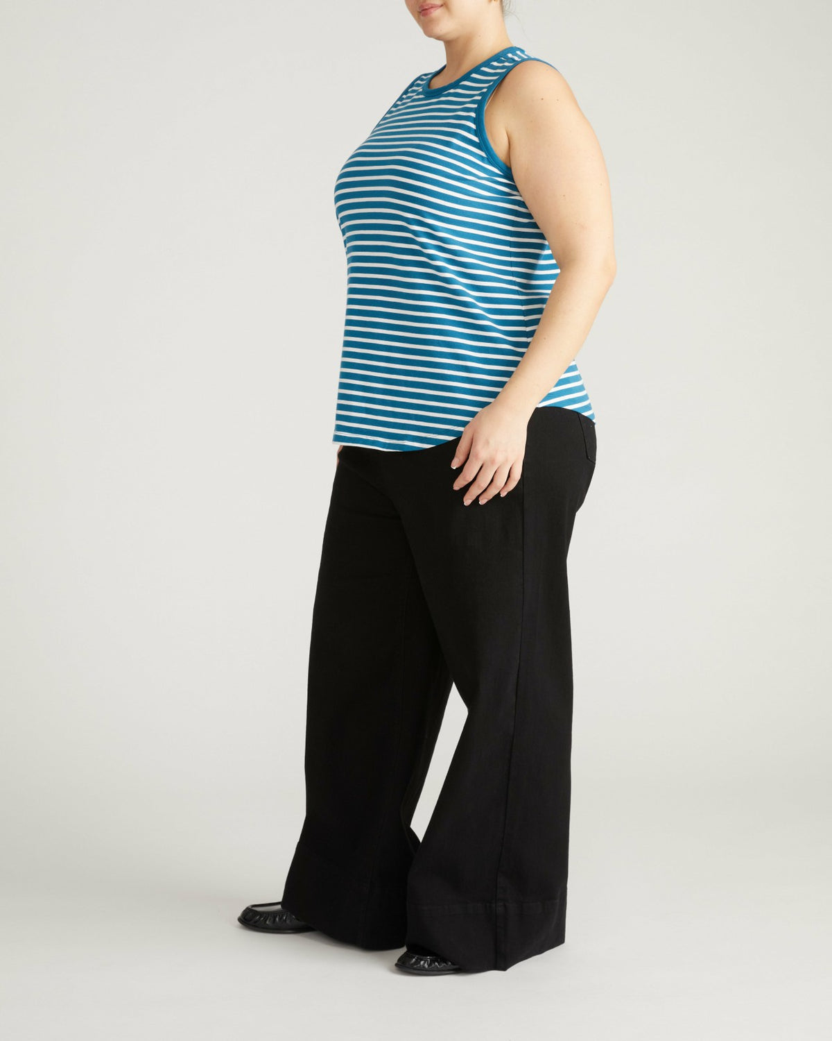 Cai High Neck Tank - Ink Blue/White Stripe | Universal Standard