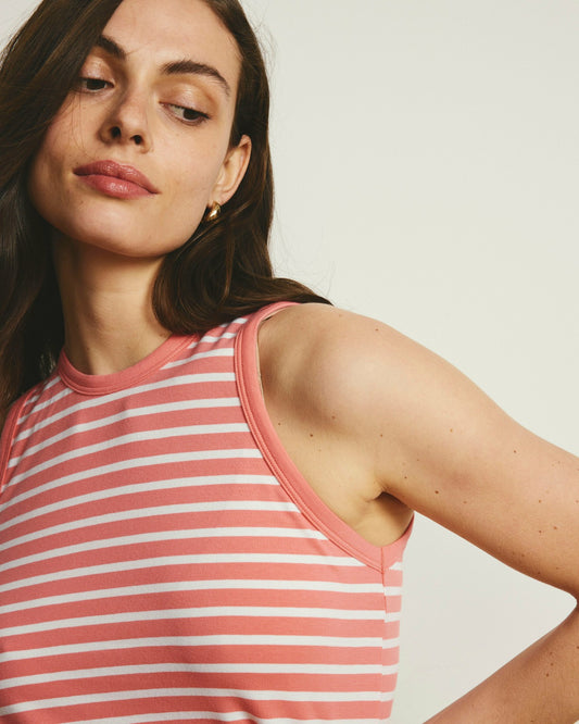 Cai High Neck Tank - Portrait Pink/White Stripe | Universal Standard