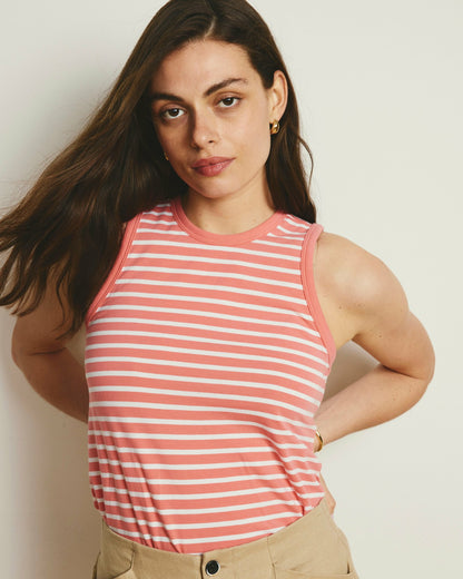 Cai High Neck Tank - Portrait Pink/White Stripe | Universal Standard