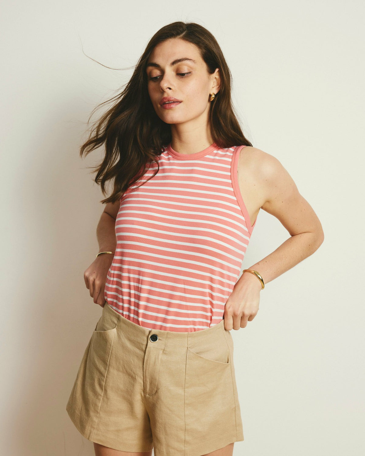 Cai High Neck Tank - Portrait Pink/White Stripe | Universal Standard