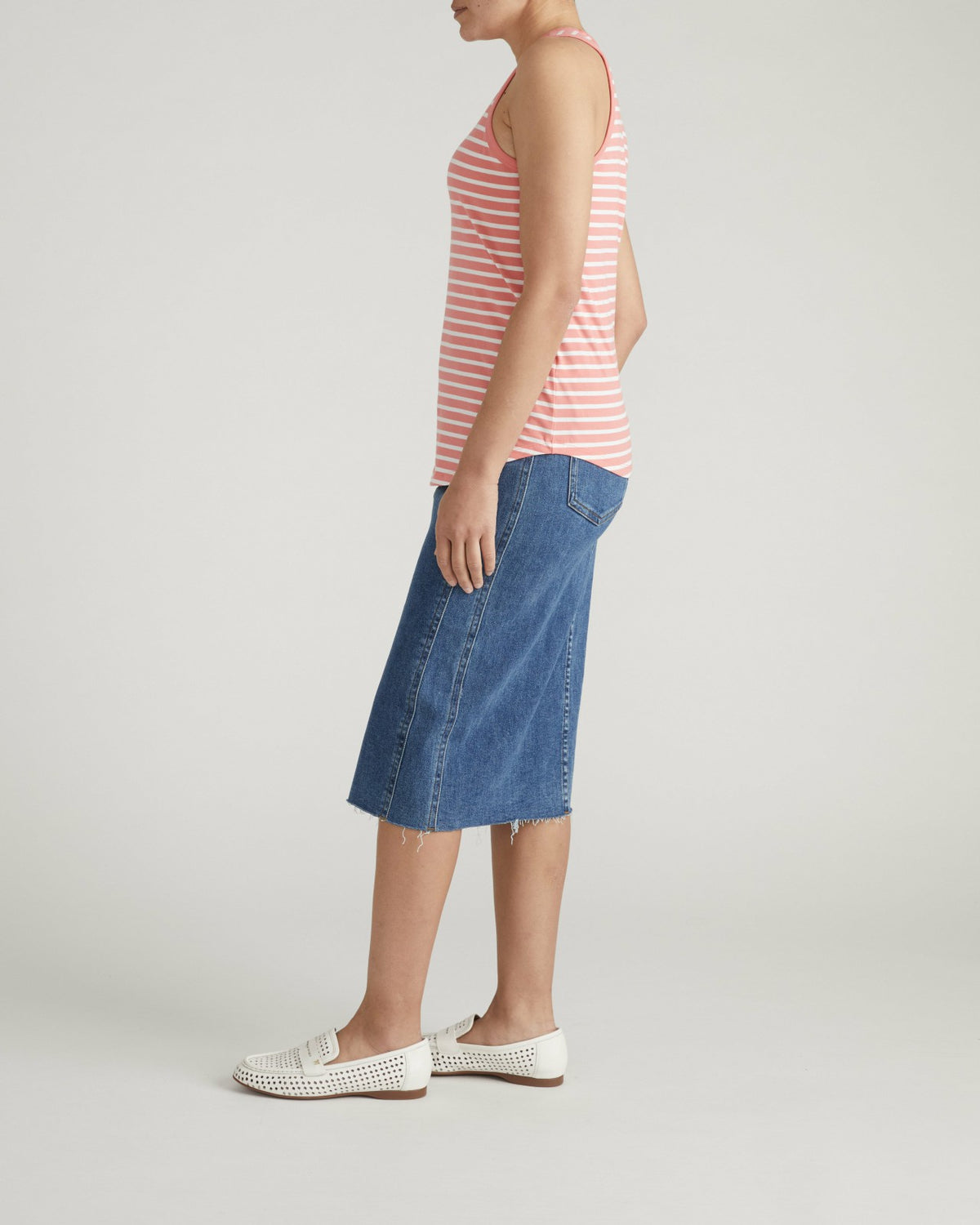 Cai High Neck Tank - Portrait Pink/White Stripe | Universal Standard