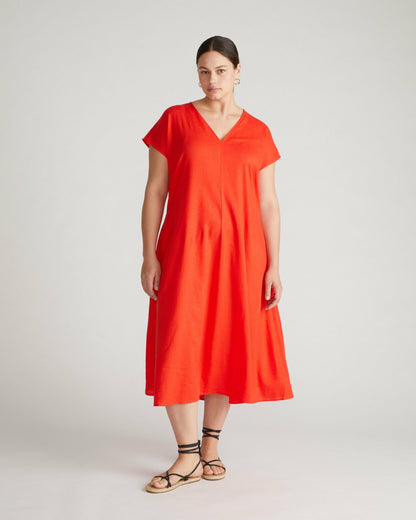 Louvre Bow Back Linen Blend Dress - Shoreline Sunset | Universal Standard