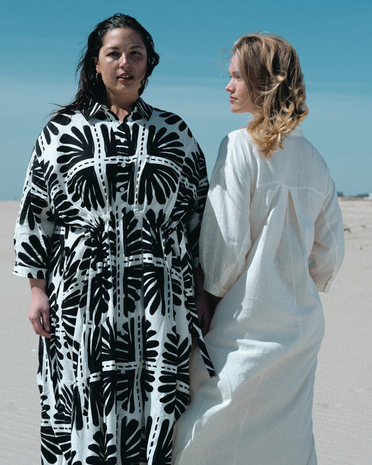 Paros Drawstring Linen Blend Shirtdress - Ink Bloom Print | Universal Standard
