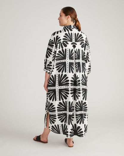 Paros Drawstring Linen Blend Shirtdress - Ink Bloom Print | Universal Standard