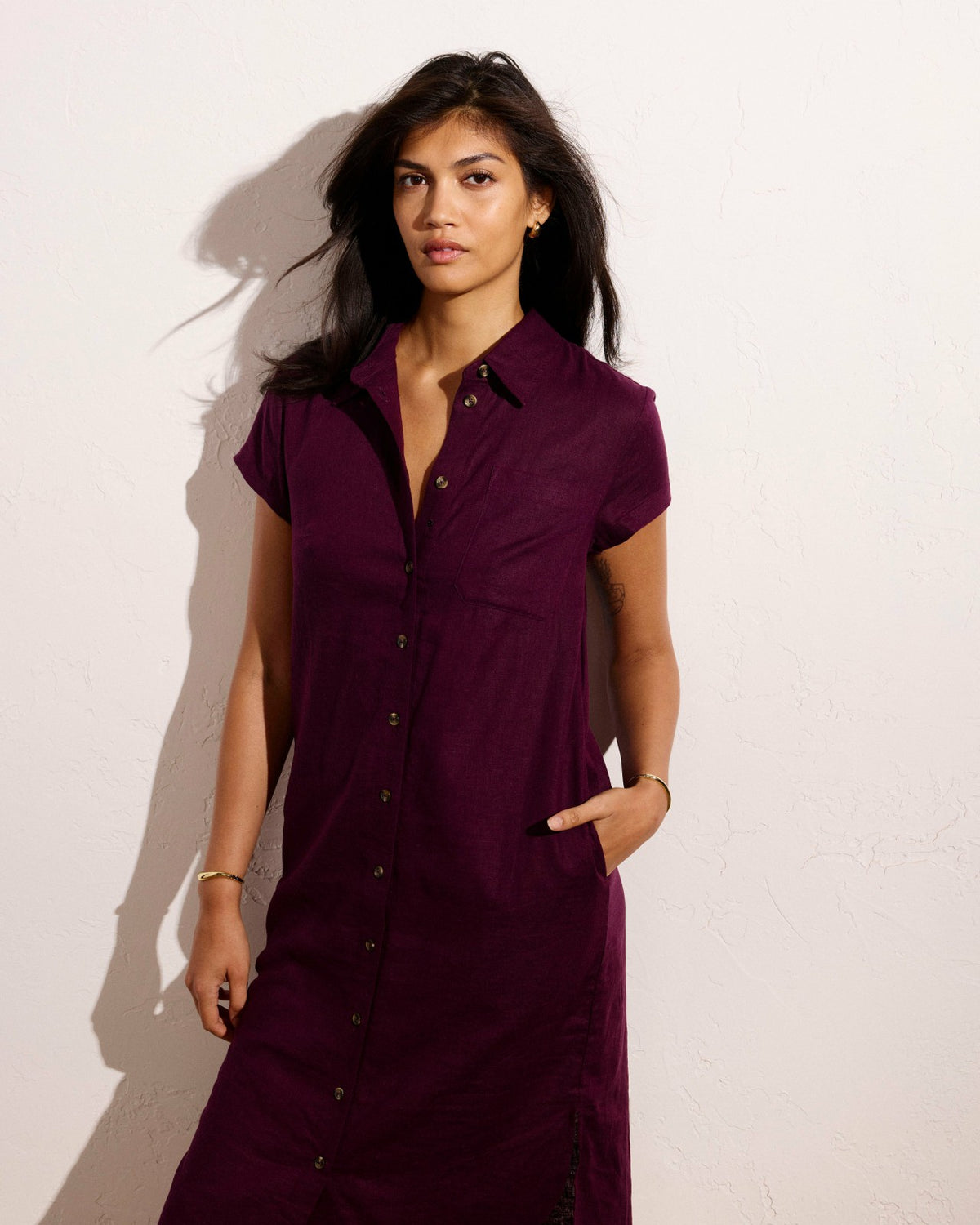 Dune Linen Blend Shirtdress - Acai | Universal Standard