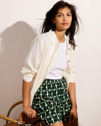 Juniper Linen Blend Easy Pull-On Shorts - Green Trellis Print | Universal Standard