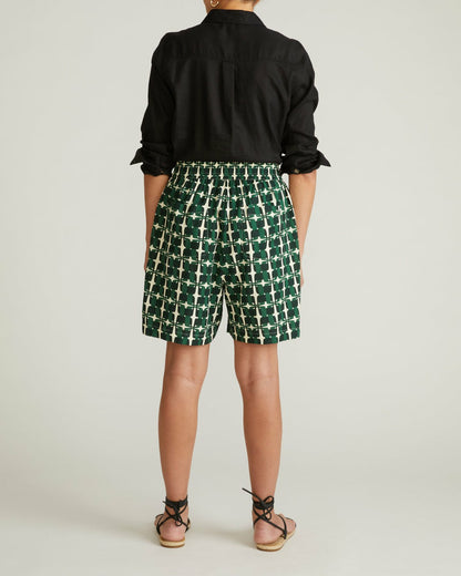 Juniper Linen Blend Easy Pull-On Shorts - Green Trellis Print | Universal Standard