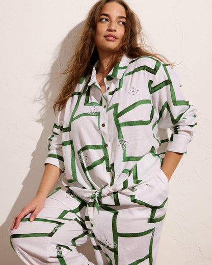 Iris Linen Blend Easy Pull-On Pants - Green Paint Print | Universal Standard