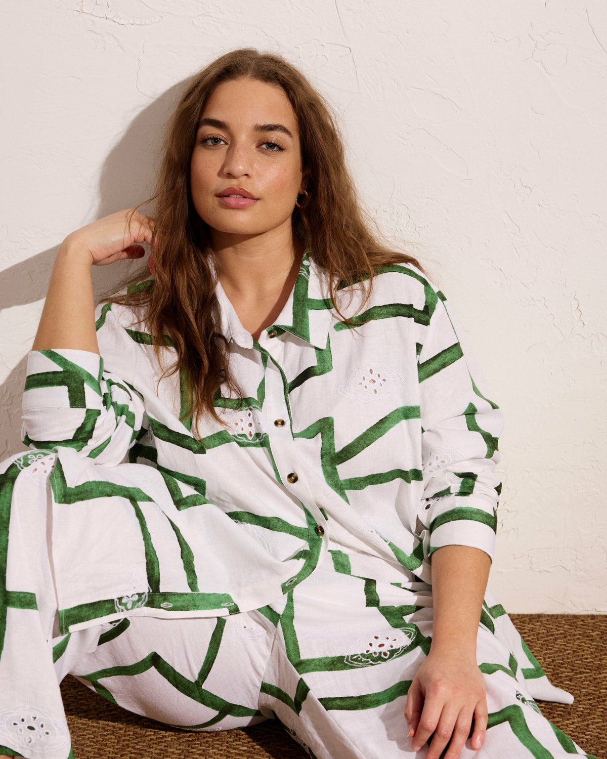 Iris Linen Blend Easy Pull-On Pants - Green Paint Print | Universal Standard