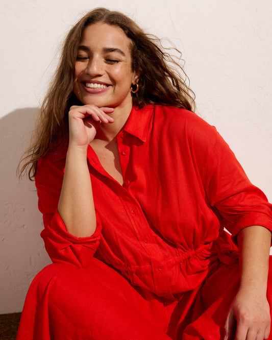 Paros Drawstring Linen Blend Shirtdress - Shoreline Sunset | Universal Standard