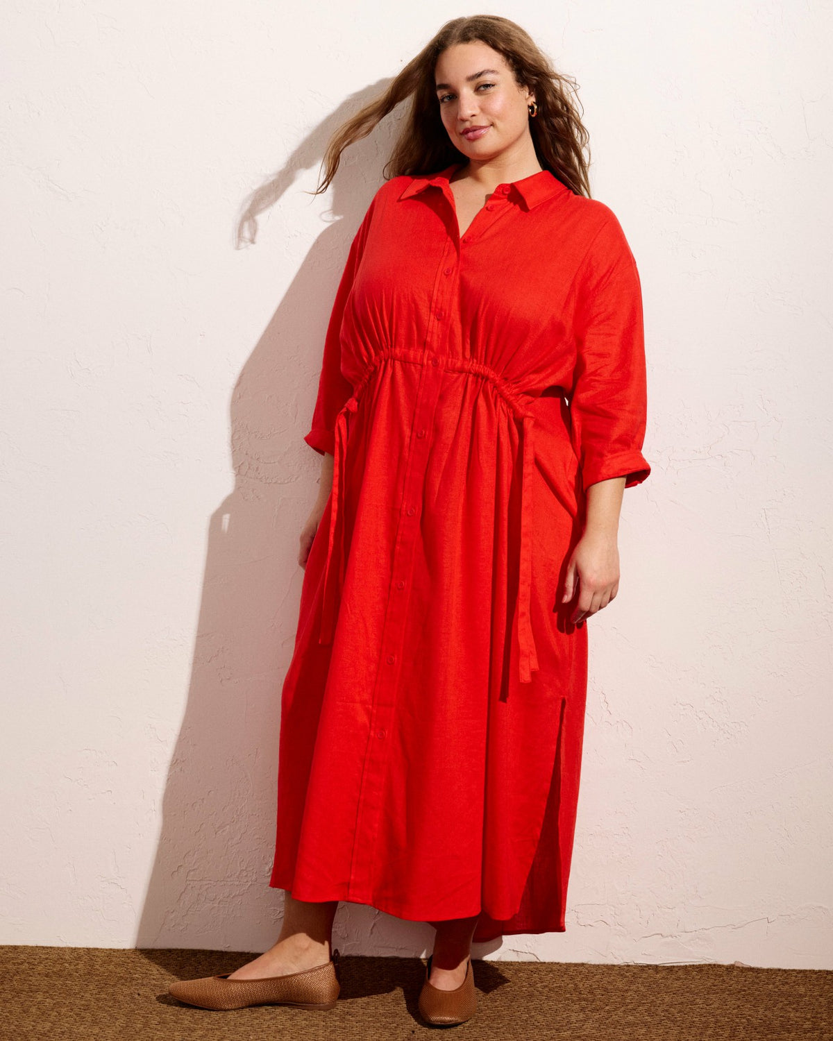 Paros Drawstring Linen Blend Shirtdress - Shoreline Sunset | Universal Standard