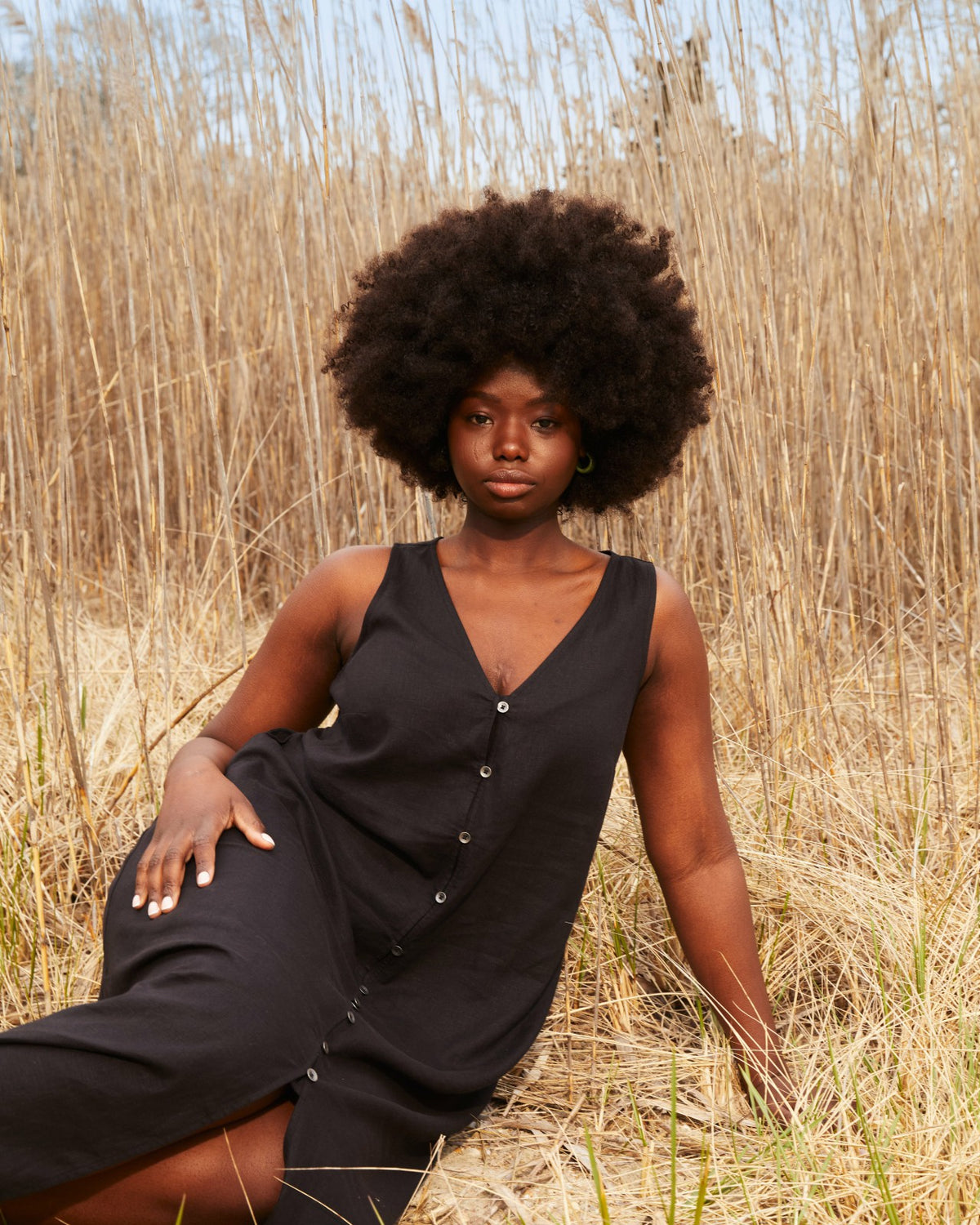 Islet Button-Down Linen Blend Maxi Dress - Black | Universal Standard