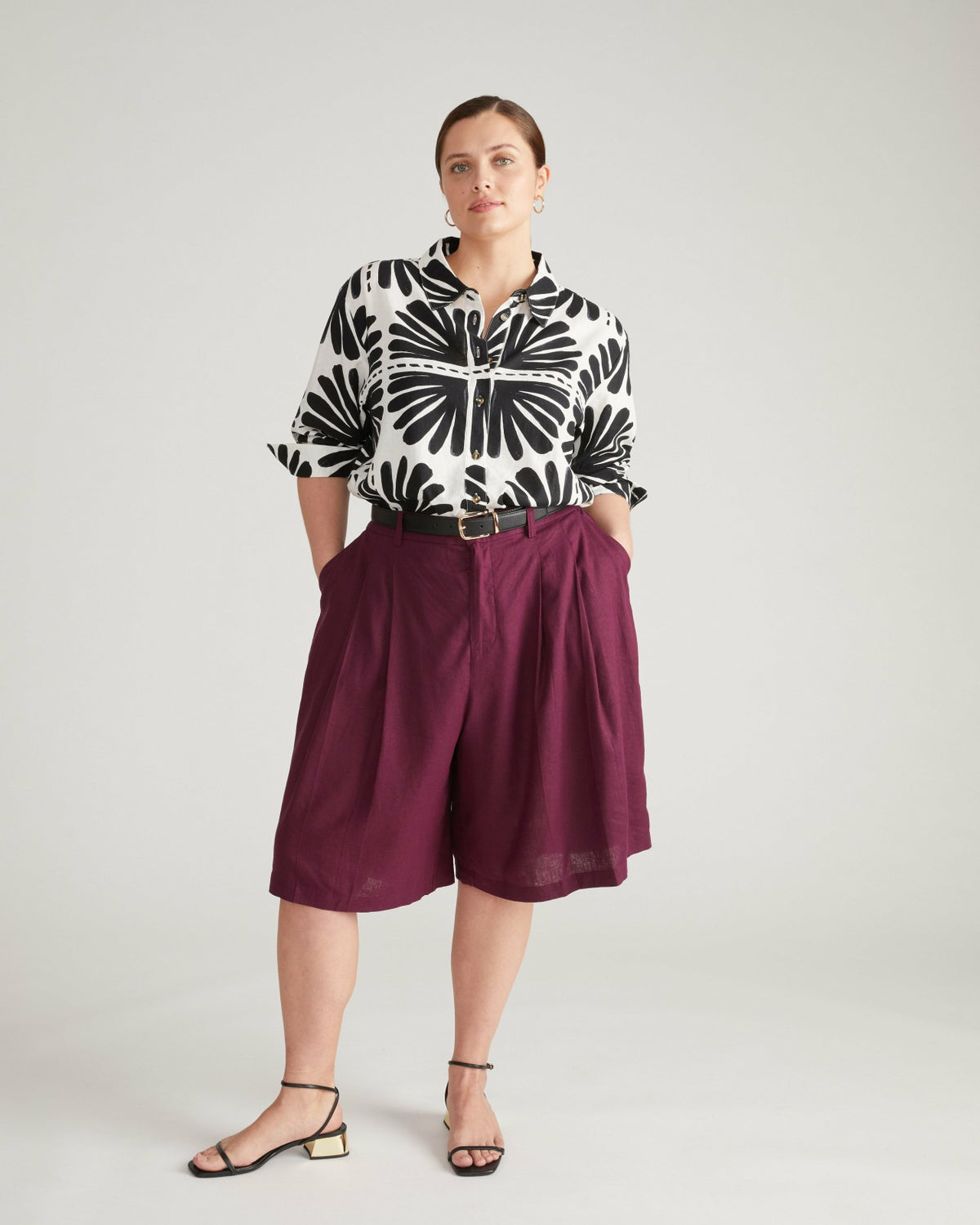 Dawn Linen Blend Hi Low Tunic - Ink Bloom Print | Universal Standard