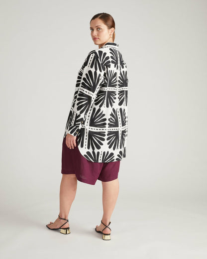 Dawn Linen Blend Hi Low Tunic - Ink Bloom Print | Universal Standard