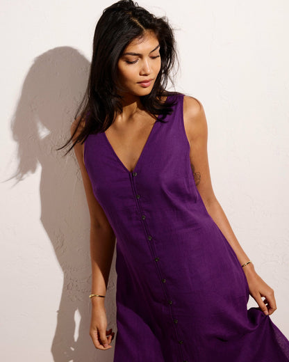 Islet Button-Down Linen Blend Maxi Dress - Dreamy Purple | Universal Standard