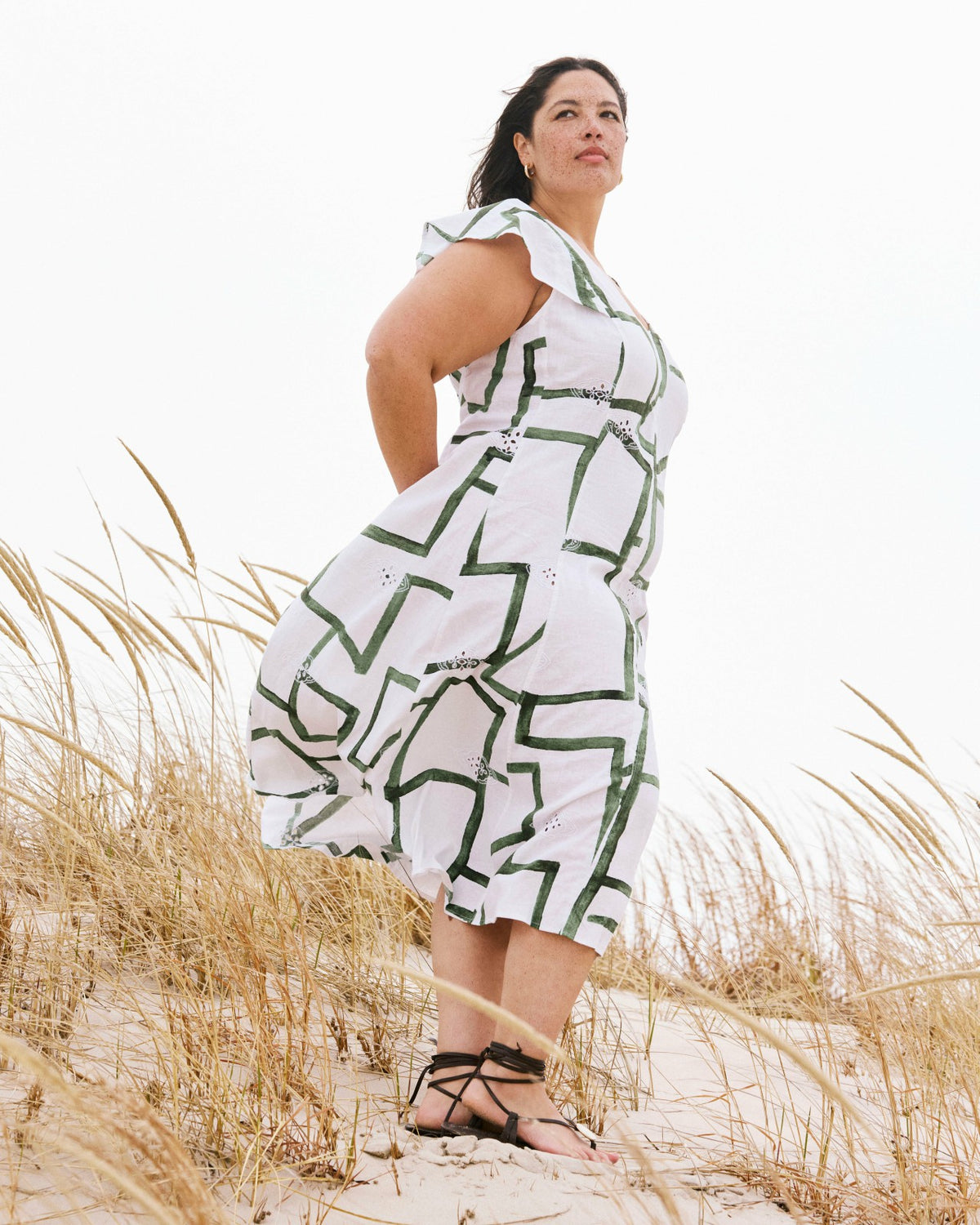 Victoria Linen Blend Dress - Green Paint Print | Universal Standard