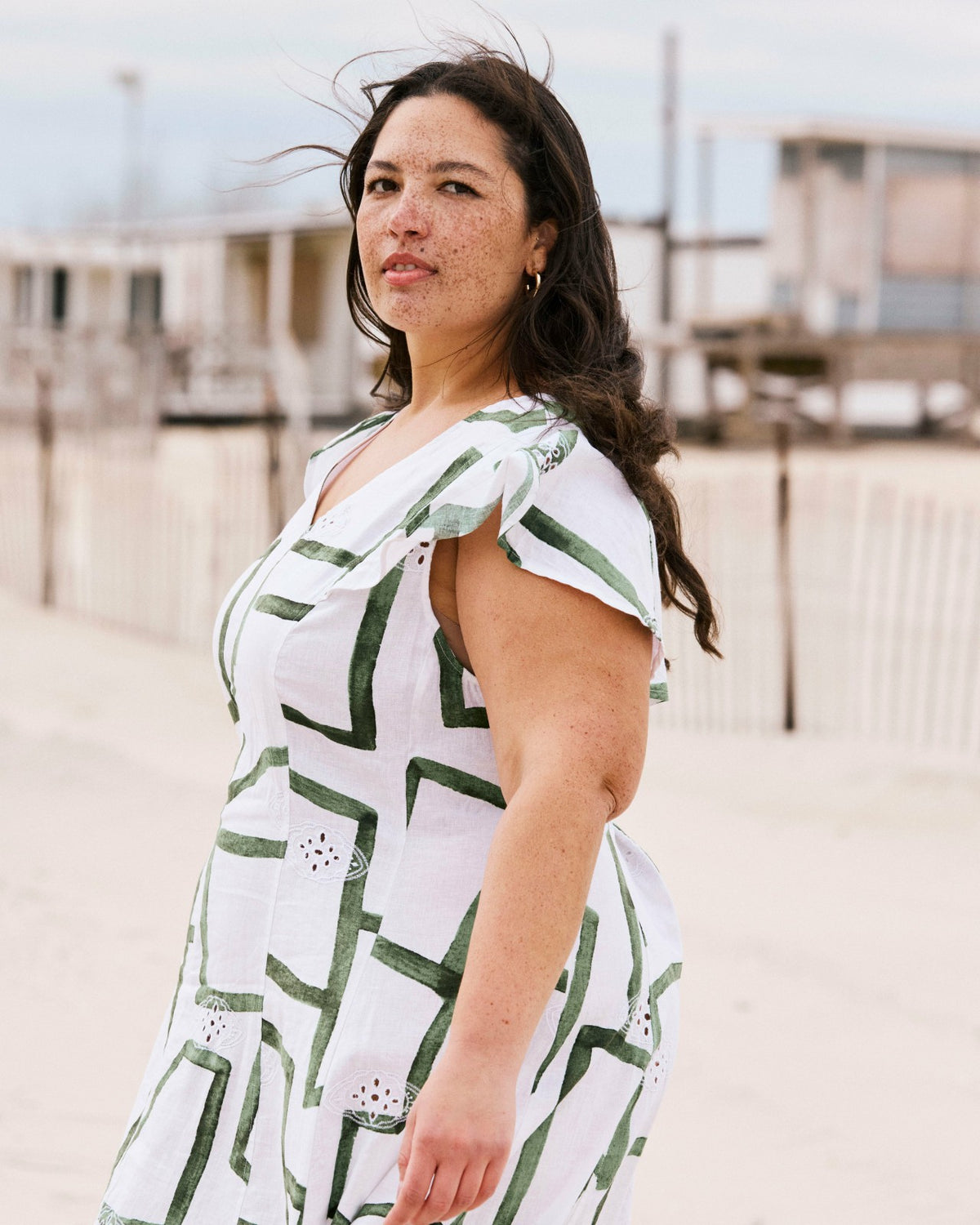 Victoria Linen Blend Dress - Green Paint Print | Universal Standard