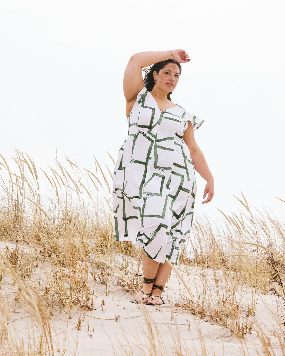 Victoria Linen Blend Dress - Green Paint Print | Universal Standard