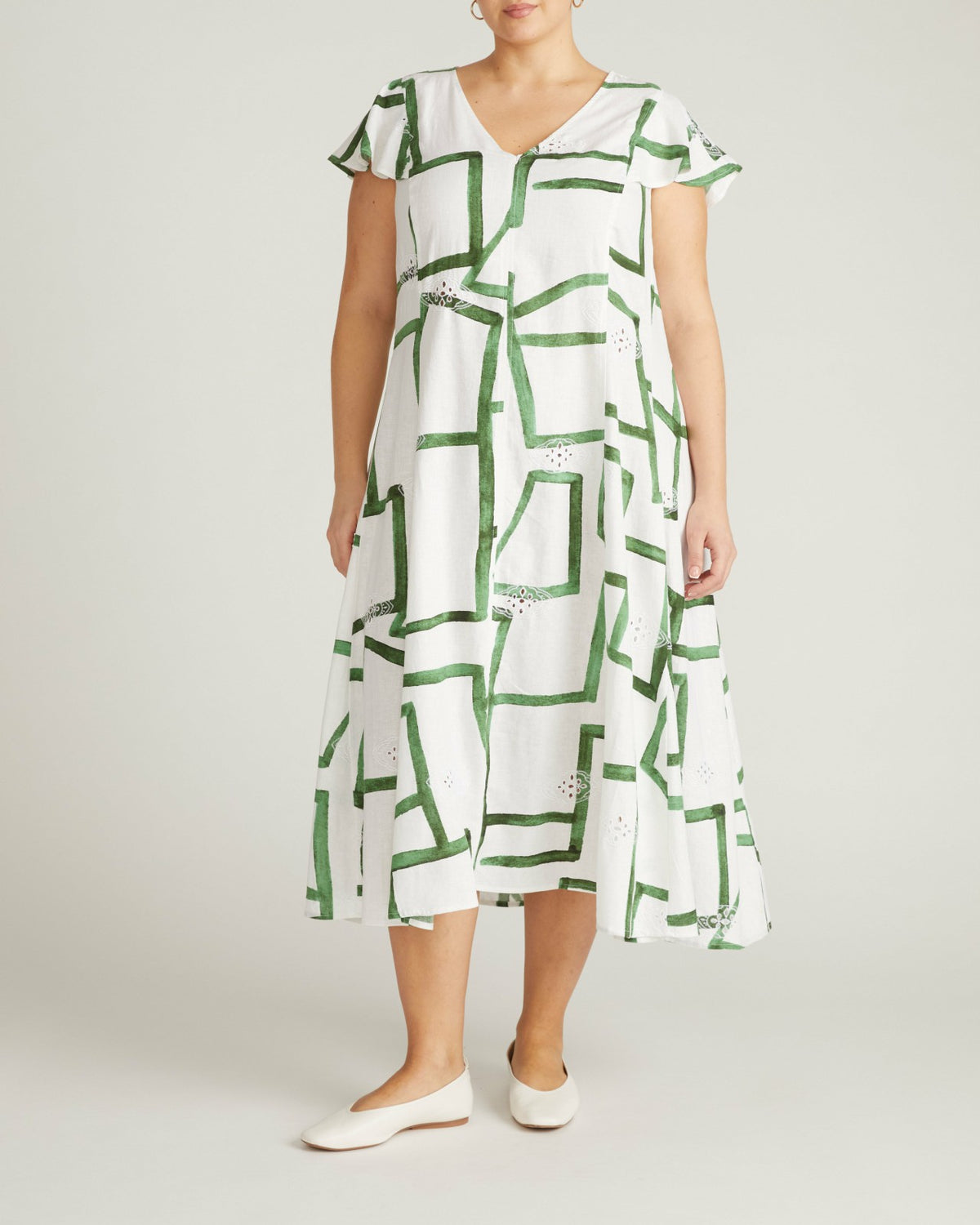 Victoria Linen Blend Dress - Green Paint Print | Universal Standard