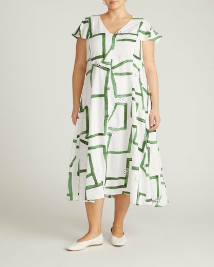 Victoria Linen Blend Dress - Green Paint Print | Universal Standard