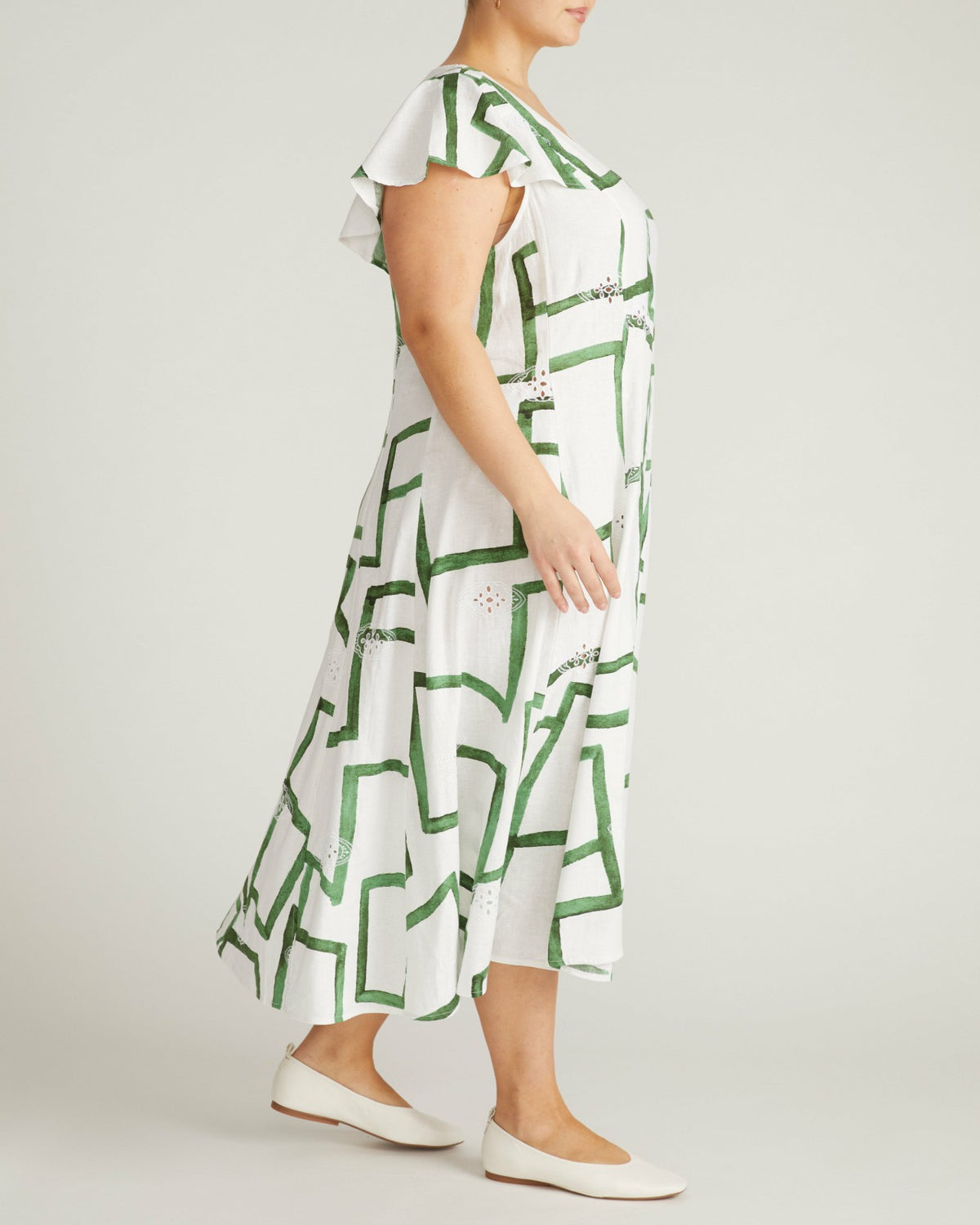 Victoria Linen Blend Dress - Green Paint Print | Universal Standard