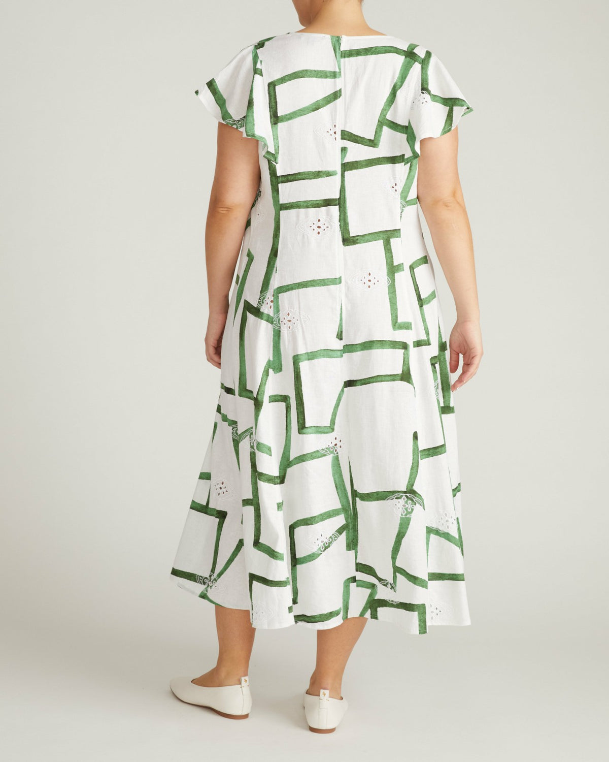 Victoria Linen Blend Dress - Green Paint Print | Universal Standard