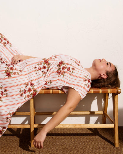 Louvre Bow Back Linen Blend Dress - Wild Flower Bouquet Print on Strip | Universal Standard