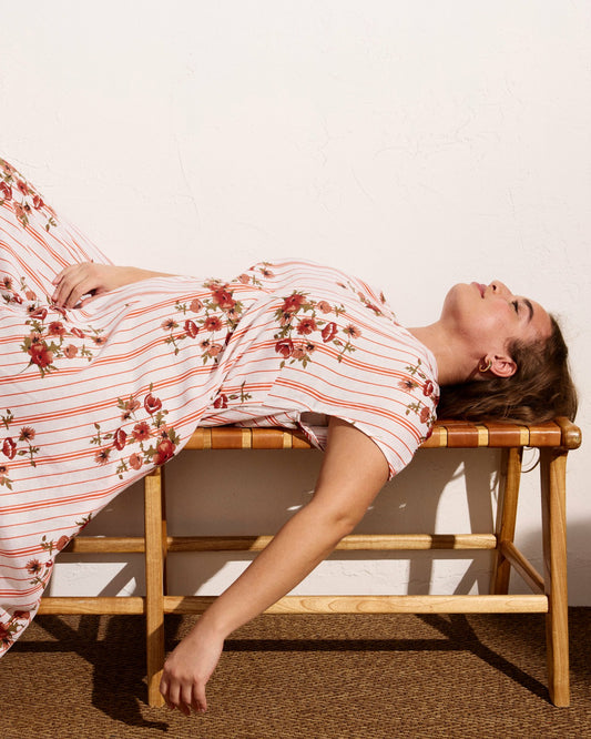 Louvre Bow Back Linen Blend Dress - Wild Flower Bouquet Print on Strip | Universal Standard