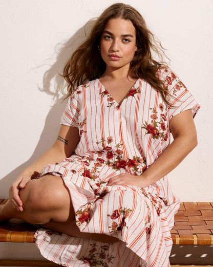 Louvre Bow Back Linen Blend Dress - Wild Flower Bouquet Print on Strip | Universal Standard