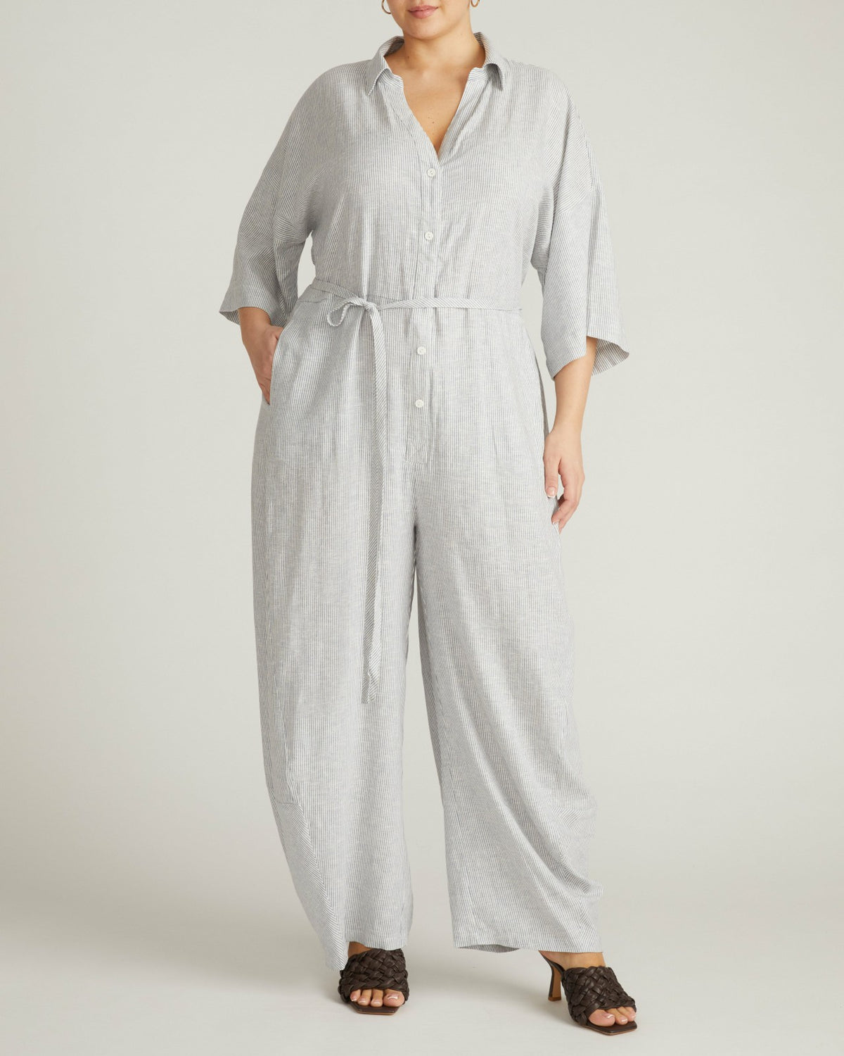Maggie Barrel Leg Linen Blend Jumpsuit - Beach Stripe | Universal Standard
