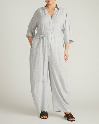 Maggie Barrel Leg Linen Blend Jumpsuit - Beach Stripe | Universal Standard