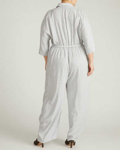 Maggie Barrel Leg Linen Blend Jumpsuit - Beach Stripe | Universal Standard