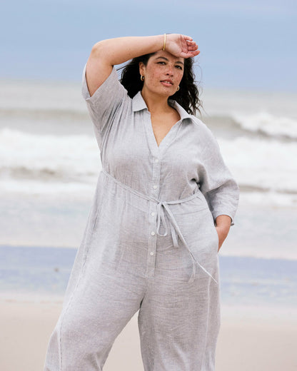 Maggie Barrel Leg Linen Blend Jumpsuit - Beach Stripe | Universal Standard
