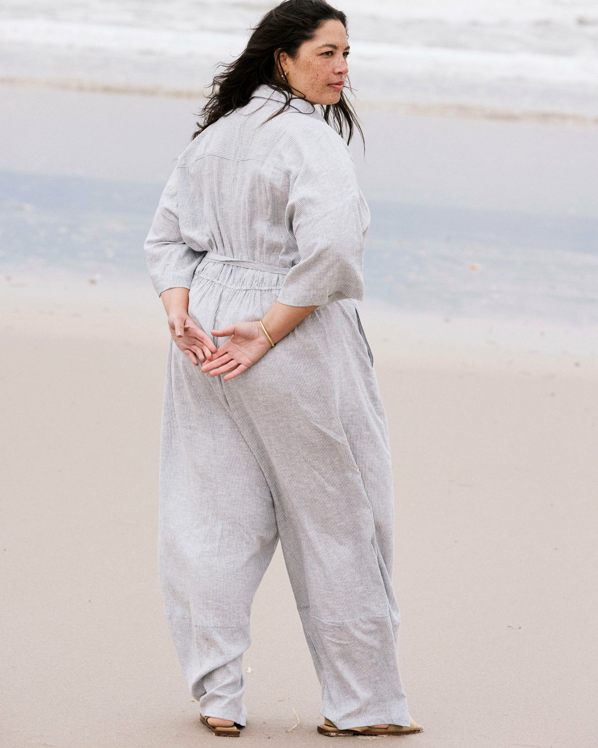 Maggie Barrel Leg Linen Blend Jumpsuit - Beach Stripe | Universal Standard