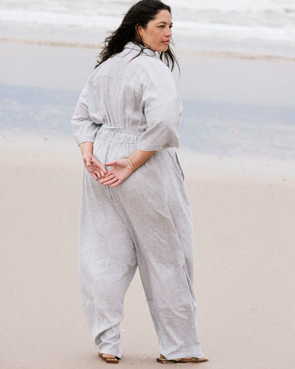 Maggie Barrel Leg Linen Blend Jumpsuit - Beach Stripe | Universal Standard